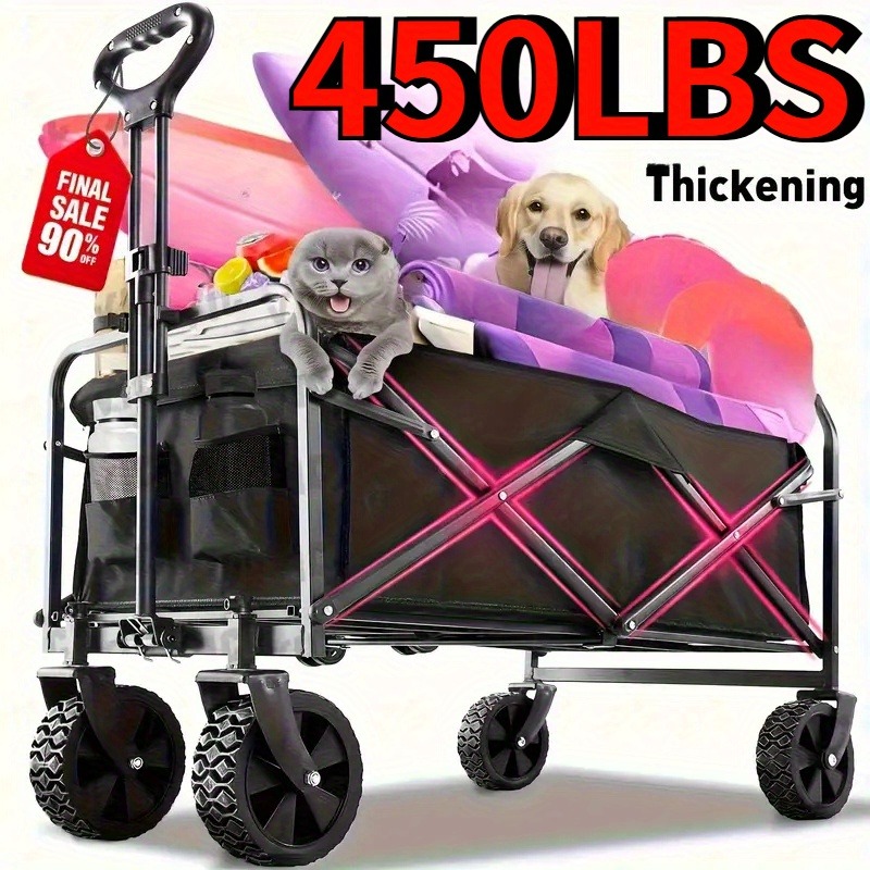 Sports Equipment Wagon - Black Heavy Duty Folding Utility Cart